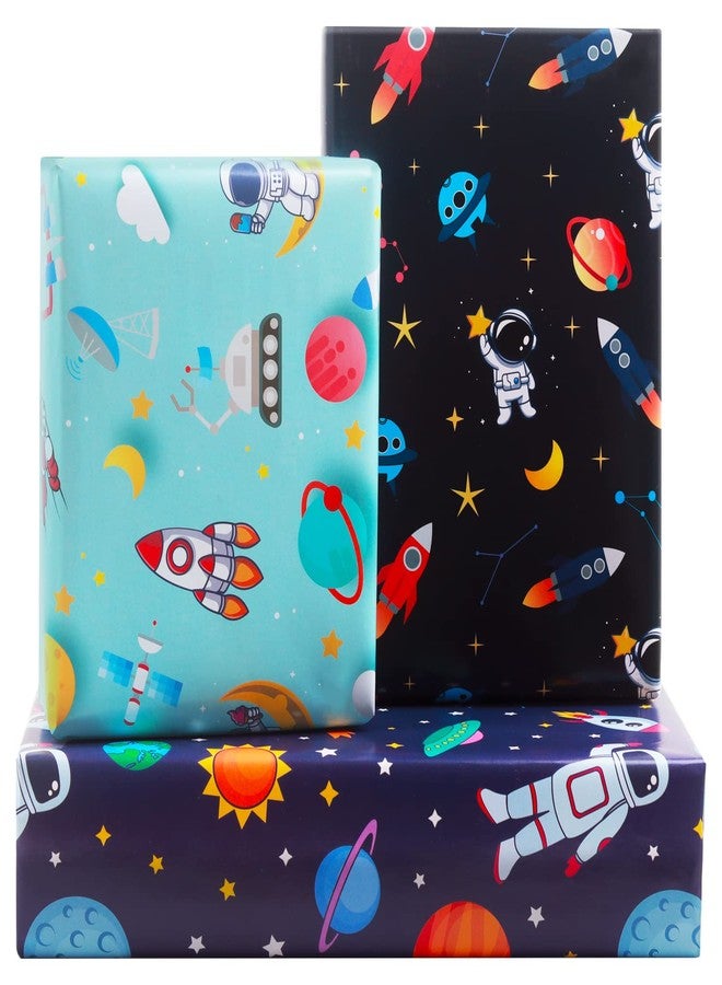 AirCool Birthday Wrapping Paper For Kids Girls Boys Women Men, Outer Space Design Wrapping Paper, 3 Designs Space Wrapping Paper 9 Sheets Folded Flat 19.7x27.6 inches per sheet - Image 1